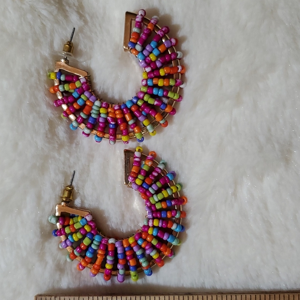 Beaded Rainbow Hoop Earrings 2/$10 Sale - Picture 3 of 3